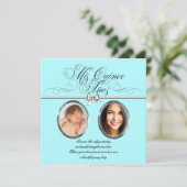  Blauwgroen Blauwe Foto Quinceanera Kaart (Staand voorkant)