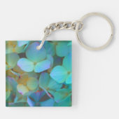 Blauwgroen blauwe gele pink hydrangeas bloemen bes sleutelhanger (Achterkant)