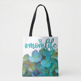 Blauwgroen blauwe gele pink hydrangeenbloem tote bag