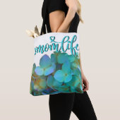 Blauwgroen blauwe gele pink hydrangeenbloem tote bag (Dichtbij)
