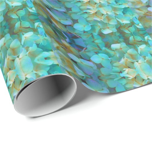 Blauwgroen blauwe gele roze hydrangeenbloem cadeaupapier (Rol Hoek)