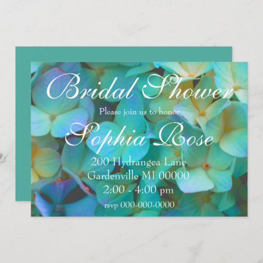 Blauwgroen blauwe gele roze hydrangeenbloem kaart (Voorkant / Achterkant)