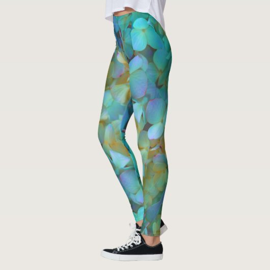 Blauwgroen blauwe gele roze hydrangeenbloem leggings (Links)