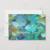 Blauwgroen blauwe gele roze hydrangeenbloem save the date (Voorkant)