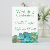 Blauwgroen blauwe gele roze hydrangeenbloem save the date (Staand voorkant)