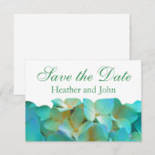 Blauwgroen blauwe gele roze hydrangeenbloem save the date (Voorkant / Achterkant)