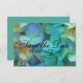 Blauwgroen blauwe gele roze hydrangeenbloem save the date (Voorkant / Achterkant)