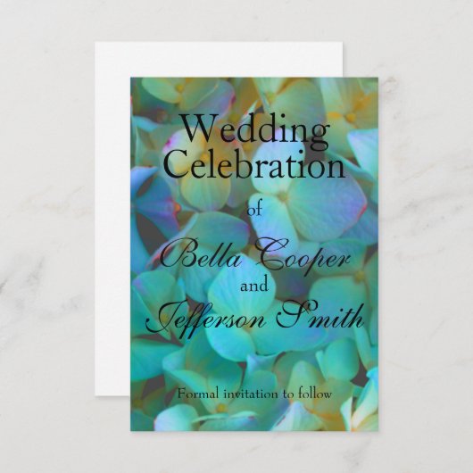 Blauwgroen blauwe gele roze hydrangeenbloem save the date (Voorkant / Achterkant)