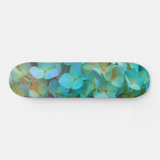 Blauwgroen blauwe gele roze hydrangeenbloem skateboard (Horizontaal)