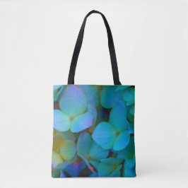 Blauwgroen blauwe gele roze hydrangeenbloem tote bag