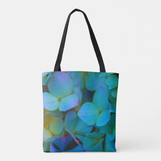 Blauwgroen blauwe gele roze hydrangeenbloem tote bag (Achterkant)