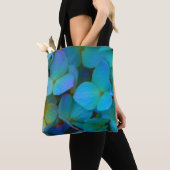 Blauwgroen blauwe gele roze hydrangeenbloem tote bag (Dichtbij)