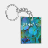 Blauwgroen blauwe gele roze hydrangeenbloemen best sleutelhanger (Voorkant Links)