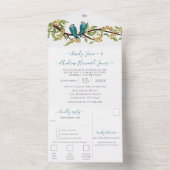 Blauwgroen blauwe gele vevogel Geheime bostuin All In One Uitnodiging (Binnen)