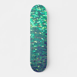 blauwgroen-blauwe gesimuleerde sequine persoonlijk skateboard