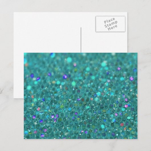 Blauwgroen blauwe glitter briefkaart (Voorkant / Achterkant)