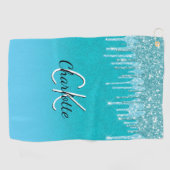 Blauwgroen blauwe glitter druppelt monogram sparkl golfhanddoek (Horizontaal)