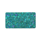 Blauwgroen blauwe glitter etiket (Voorkant)