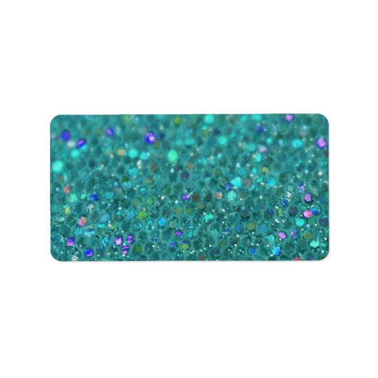 Blauwgroen blauwe glitter etiket (Voorkant)