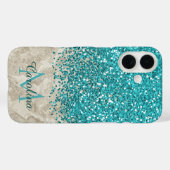 Blauwgroen Blauwe Glitter, Grijze Marmeren Mobiel Case-Mate iPhone Case (Achterkant (horizontaal))