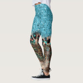 Blauwgroen Blauwe Glitter Leopard Print Abstract Leggings (Links)