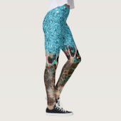 Blauwgroen Blauwe Glitter Leopard Print Abstract Leggings (Rechts)