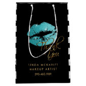 Blauwgroen Blauwe Glitter Lippen & Witte Strepen - Medium Cadeauzakje (Voorkant)