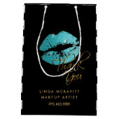 Blauwgroen Blauwe Glitter Lippen & Witte Strepen - Medium Cadeauzakje (Achterkant)