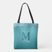 Blauwgroen blauwe Glitter Monogram Persoonlijke na Tote Bag (Achterkant)