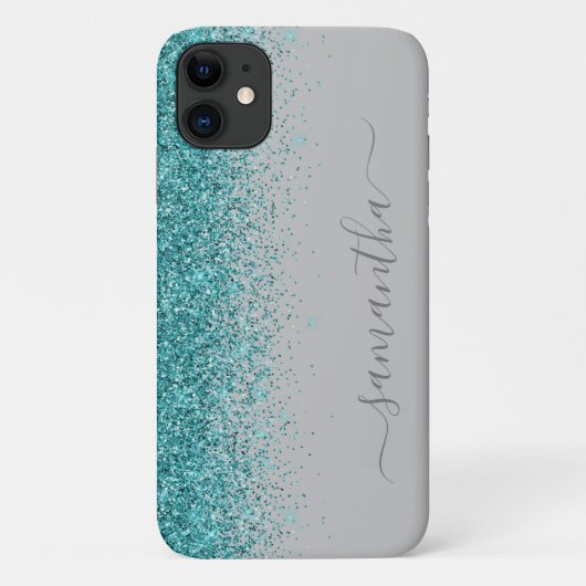 Blauwgroen blauwe glitter Ombre Handgeschreven Aan Case-Mate iPhone Case (Achterkant)