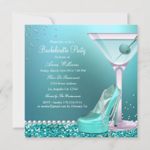 Blauwgroen Blauwe Glitter Pearl Bachelorette Party Kaart