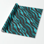Blauwgroen blauwe glitter Zebra afdrukken Cadeaupapier (Uitgerold)