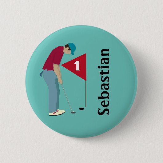 Blauwgroen blauwe golfer snijdend ronde button 5,7 cm (Voorkant)