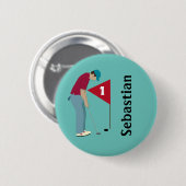 Blauwgroen blauwe golfer snijdend ronde button 5,7 cm (Voorkant /achterkant)