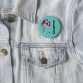 Blauwgroen blauwe golfer snijdend ronde button 5,7 cm (In situ)
