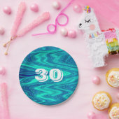 Blauwgroen Blauwe Golven Abstract 30ste Verjaardag Papieren Bordje (Feest)