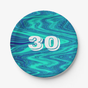 Blauwgroen Blauwe Golven Abstract 30ste Verjaardag Papieren Bordje