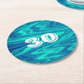 Blauwgroen Blauwe Golven Abstract 30ste Verjaardag Ronde Kartonnen Onderzetter (Gebogen)