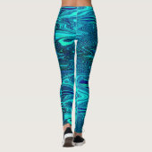 Blauwgroen blauwe golven Abstracte moderne Art Cut Leggings (Achterkant)