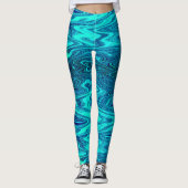 Blauwgroen blauwe golven Abstracte moderne Art Cut Leggings (Voorkant)