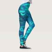 Blauwgroen blauwe golven Abstracte moderne Art Cut Leggings (Rechts)