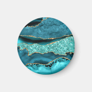 Blauwgroen Blauwe Gouden Glitter Marmeren Turquois Magneet