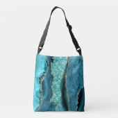 Blauwgroen Blauwe Gouden Marmeren Turquoise Crossb Crossbody Tas (Achterkant)