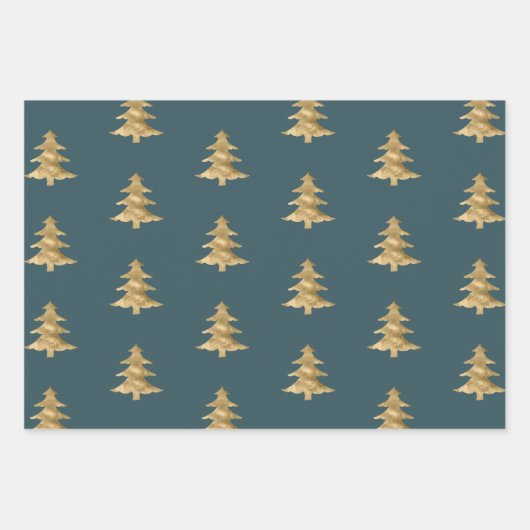 Blauwgroen blauwe gouden strepen kerstbomen Confet Inpakpapier Vel (Voorkant)