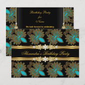 Blauwgroen blauwe goudzwarte legant geboortedag kaart (Voorkant / Achterkant)