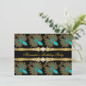 Blauwgroen blauwe goudzwarte legant geboortedag kaart (Staand voorkant)