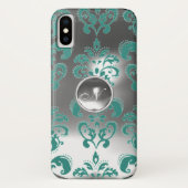 BLAUWGROEN BLAUWE GRAY WHITE DAMASK GEM MONOGRAM Case-Mate iPhone CASE (Achterkant)
