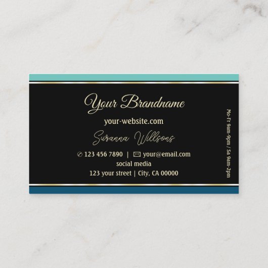 Blauwgroen Blauwe Grenzen op Zwart Professioneel S Visitekaartje (Achterkant)