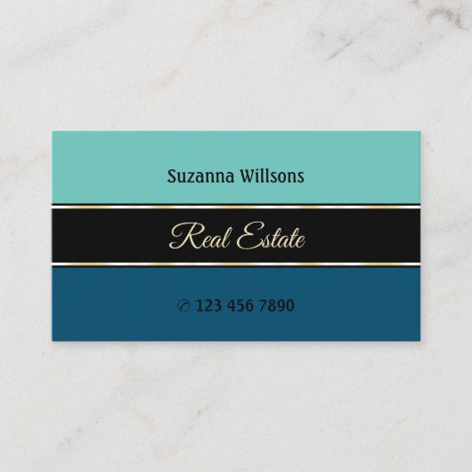 Blauwgroen Blauwe Grenzen op Zwart Professioneel S Visitekaartje (Voorkant)