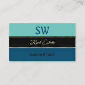 Blauwgroen Blauwe Grenzen op Zwart Stijlvol met Mo Visitekaartje (Voorkant)